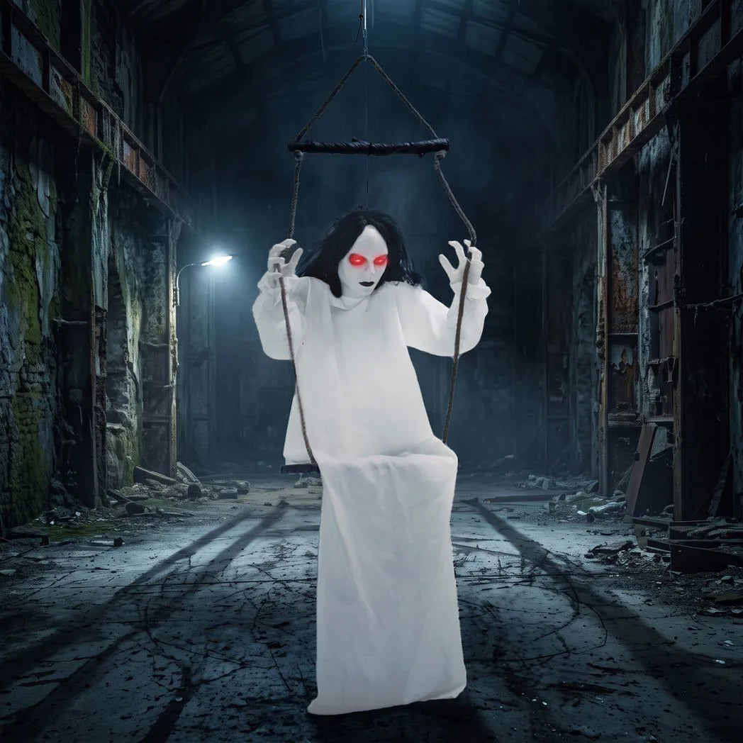 HOMCOM 170cm Animated Hanging Swing Ghost Halloween Decoration