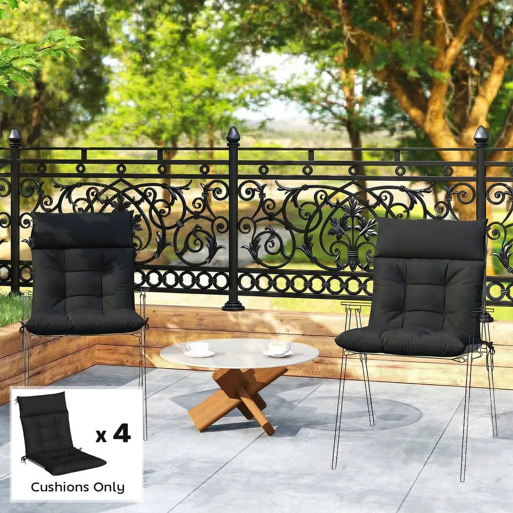Outsunny Set of 4 Waterproof Non-Slip Patio Chair Cushions with Headrest, 112 x 53 cm, Black