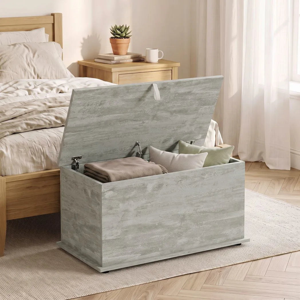 HOMCOM 102L Storage Chest & Blanket Box with Safety Hinged Lid, 80 x 40 x 45 cm – Grey