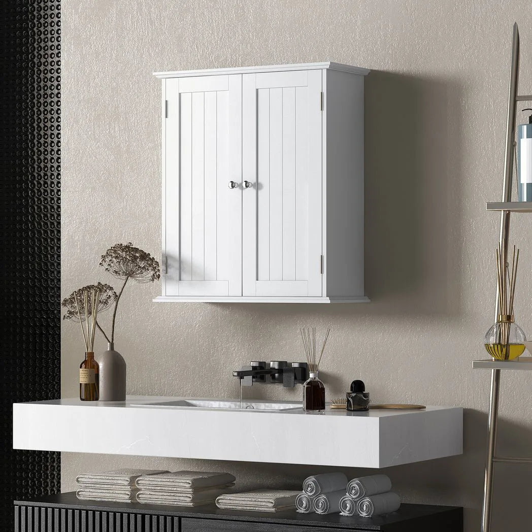 HOMCOM 3-Tier Wall-Mounted Bathroom Cabinet with Adjustable Shelf – Space-Saving Storage, White