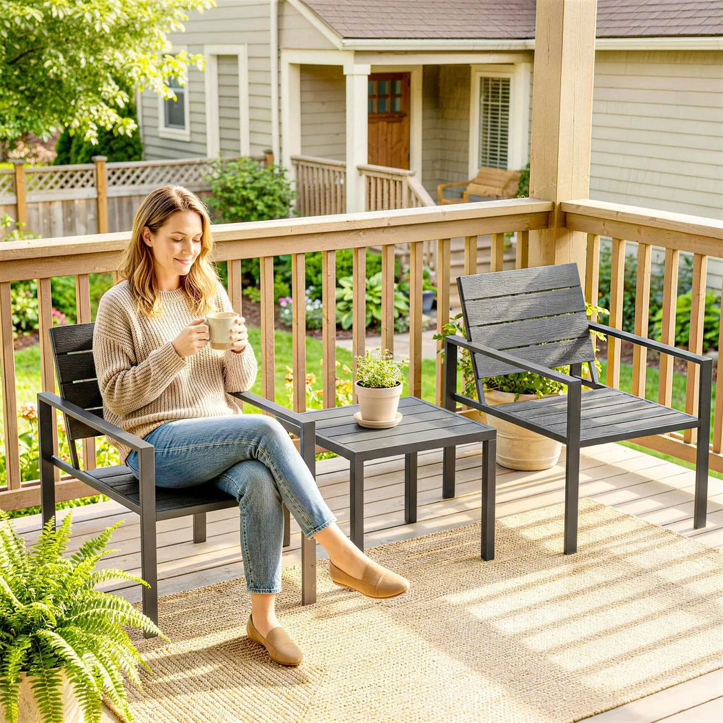 Outsunny 3 Piece Garden Bistro Set for 2 – HDPE Chairs and Coffee Table with Steel Frame
