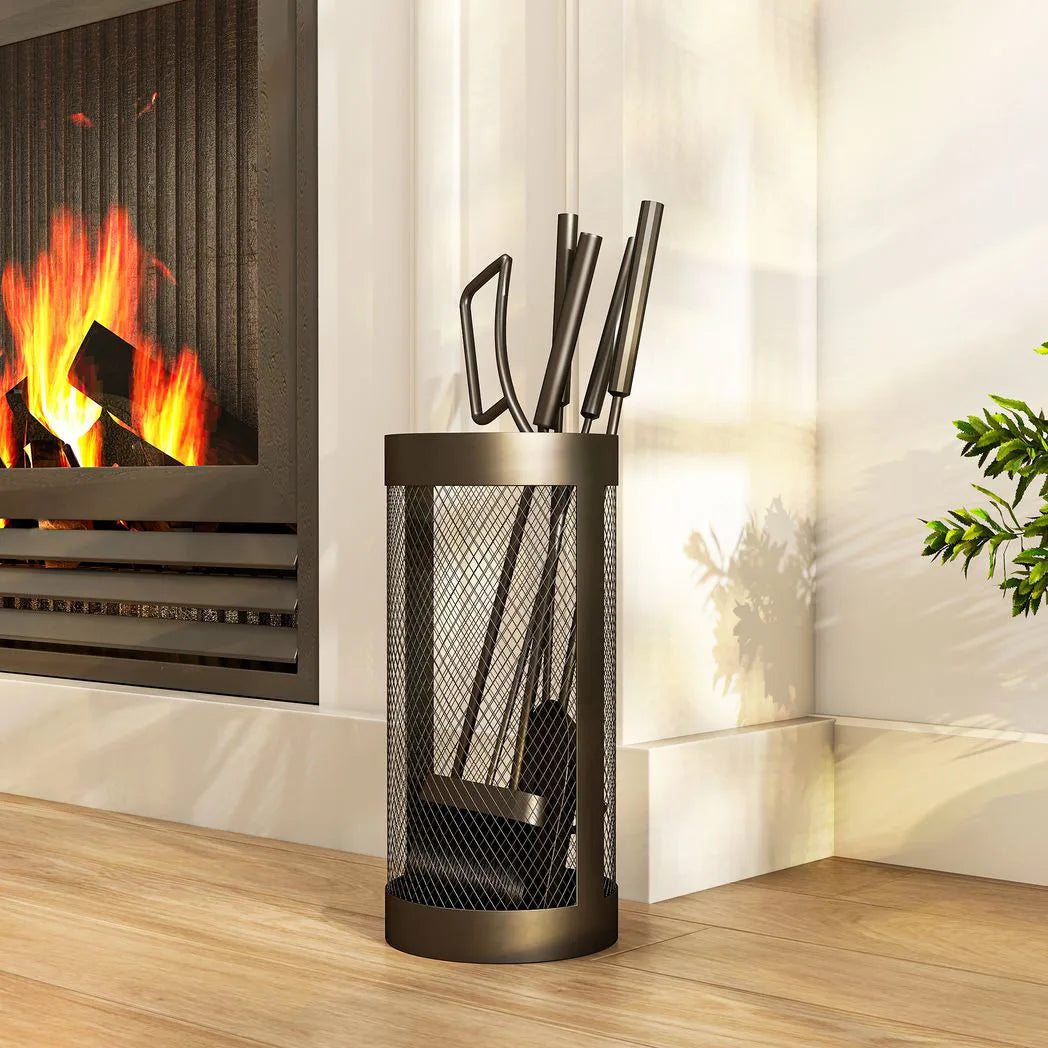 Outsunny 5-Piece Fireplace Tools Set with Mesh Basket – Indoor Outdoor Fireside Accessories, Black