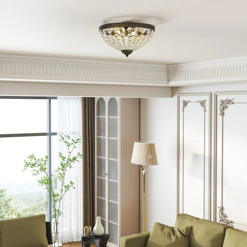 HOMCOM Vintage 2-Light Crystal Chandelier Flush Mount Ceiling Light with 168 Octagonal Beads – Black