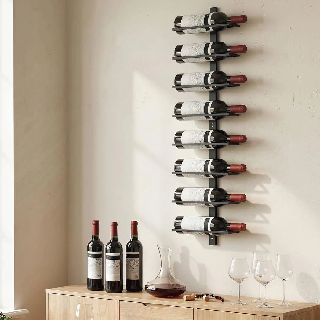 HOMCOM 8 Tier Wall Mounted Wine Rack – Metal Bottle Display and Storage Holder for Kitchen, Black