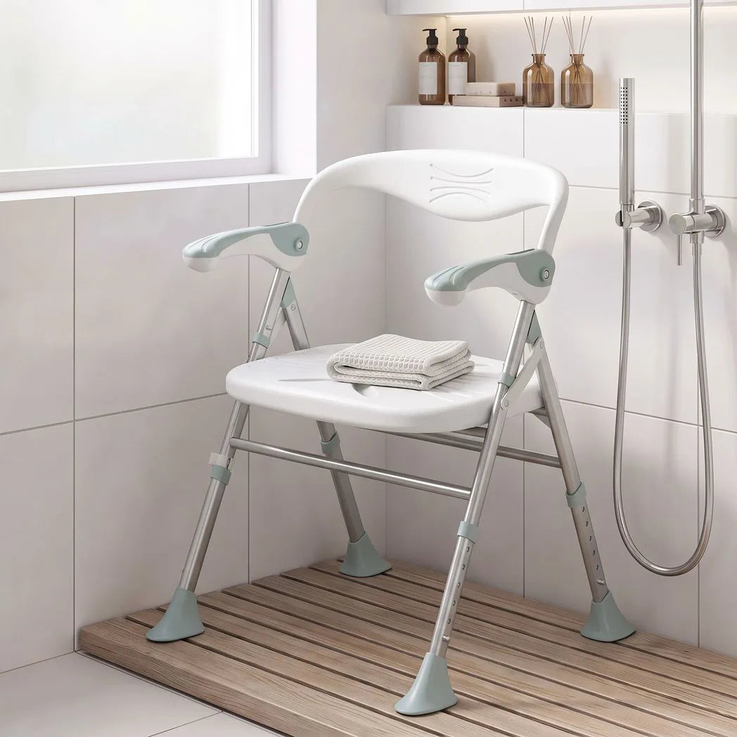 HOMCOM Foldable Shower Chair with Flip-Up Armrests, Adjustable Height & Non-Slip Feet, 136 kg