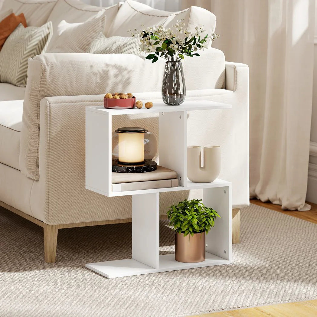 HOMCOM S-Shaped 3-Tier Narrow Side Table with Storage Shelves, 50W x 19.5D x 58H cm – Living Room End Table, White