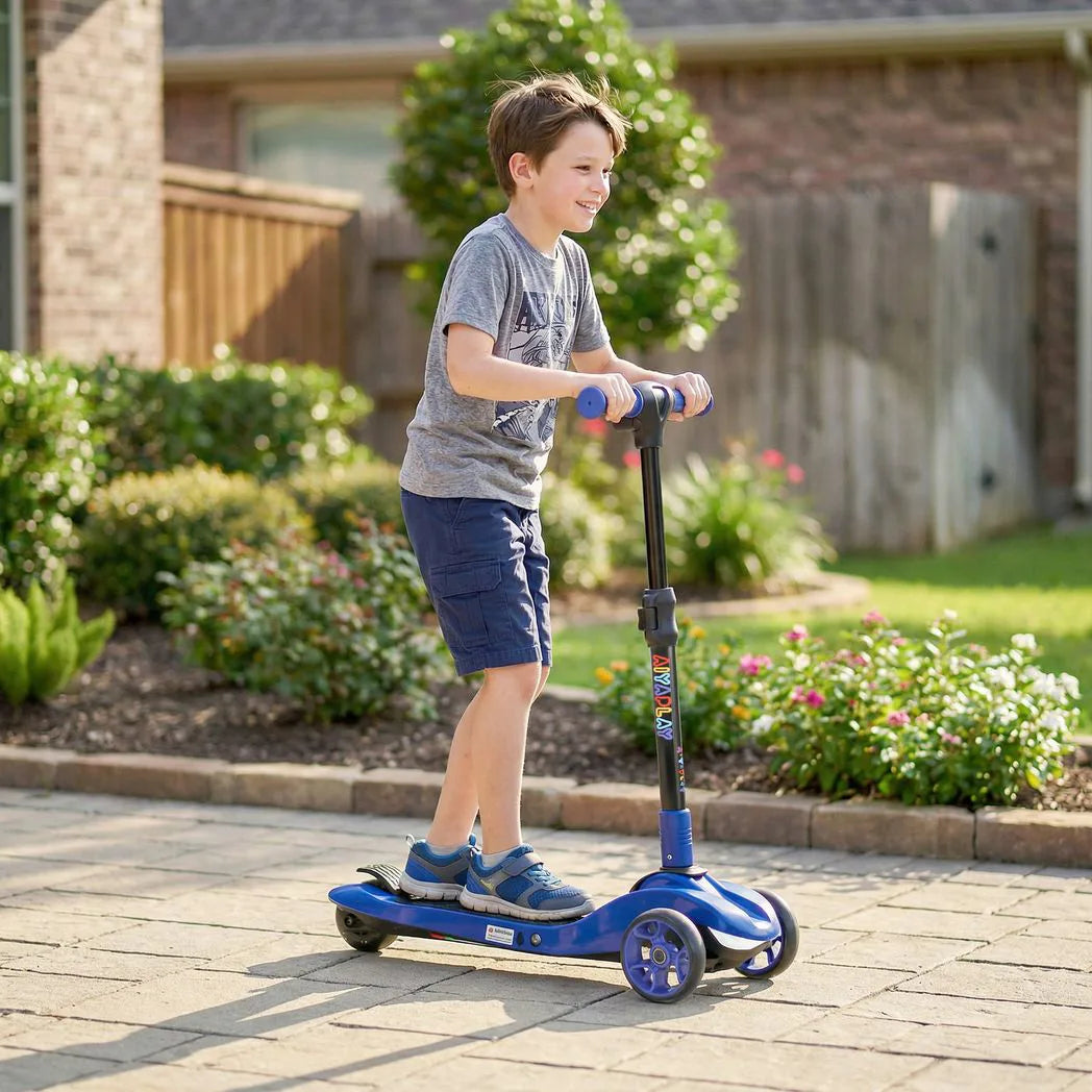 AIYAPLAY Kids Three-Wheel Foldable Electric Scooter with LED Lights, Ages 6–10, Blue