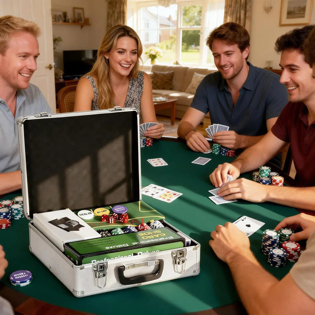 SPORTNOW 500-Piece Poker Chip Set with Card Shuffler, Card Shoe, Mat & Case – Texas Hold'em Set, Silver Tone