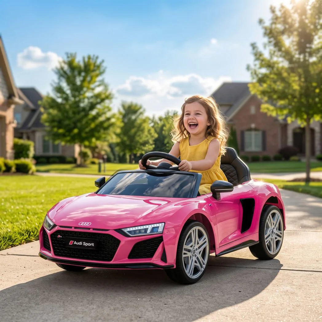 AIYAPLAY Licensed Audi R8 Spyder 12V Kids Electric Car with Remote Control & Dual Motors – Ride On, Pink