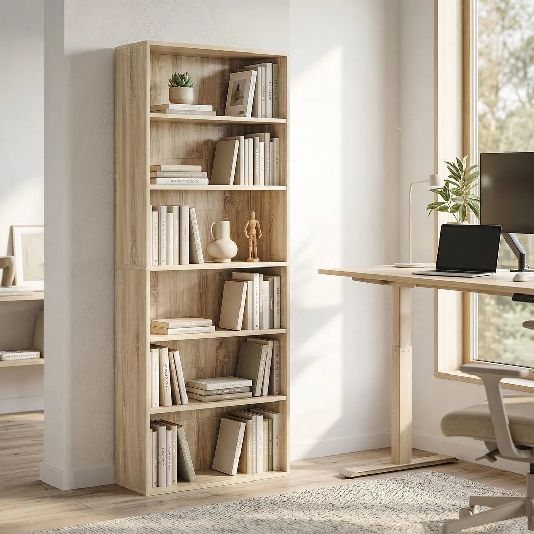 HOMCOM Six Shelf Bookcase with Adjustable Shelves and Anti-Tipping Kit – Display and Storage Unit, Oak
