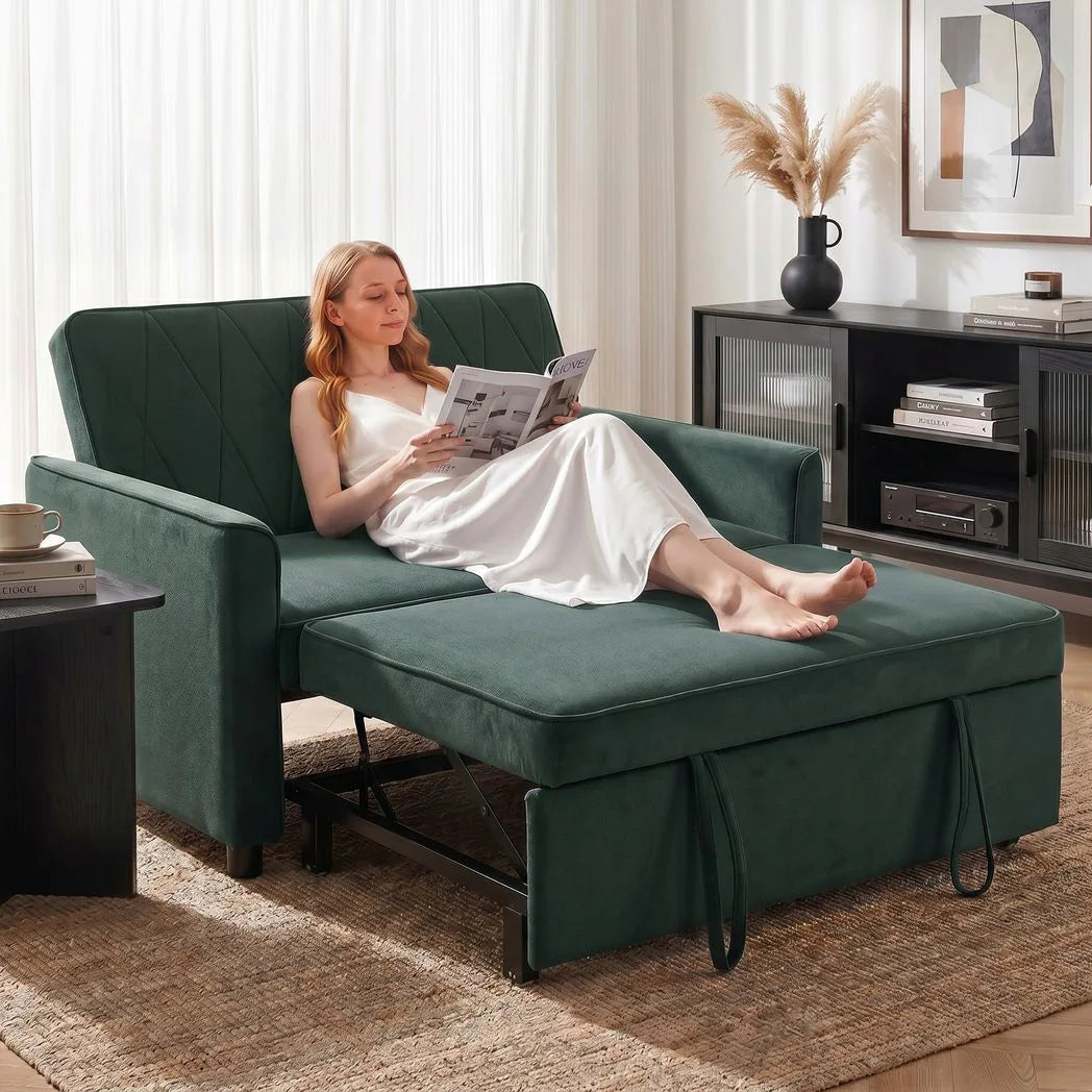 HOMCOM 2 Seater Sofa Bed, 3-in-1 Pull Out Sleeper with Click-Clack Adjustable Backrest, Dark Green