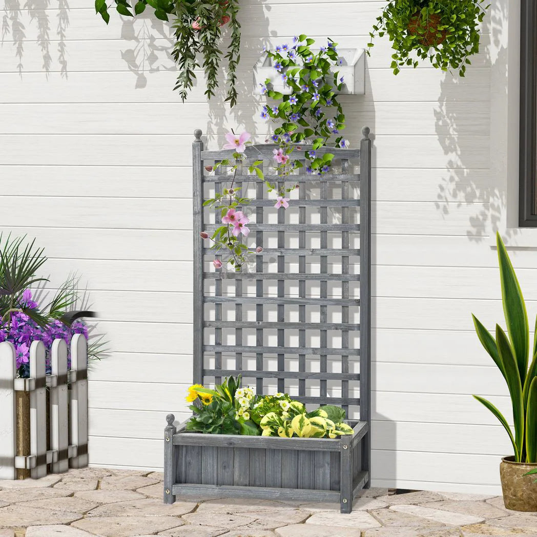 Outsunny Wooden Raised Planter with Trellis