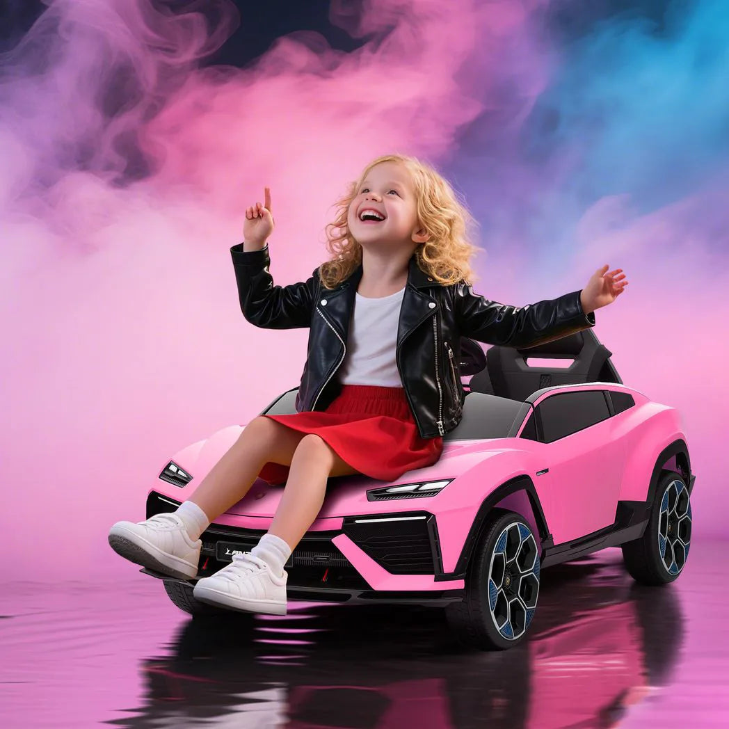 AIYAPLAY 12V Lamborghini Licensed Electric Ride On Car with Remote Control – Kids 3–6 Years, Pink