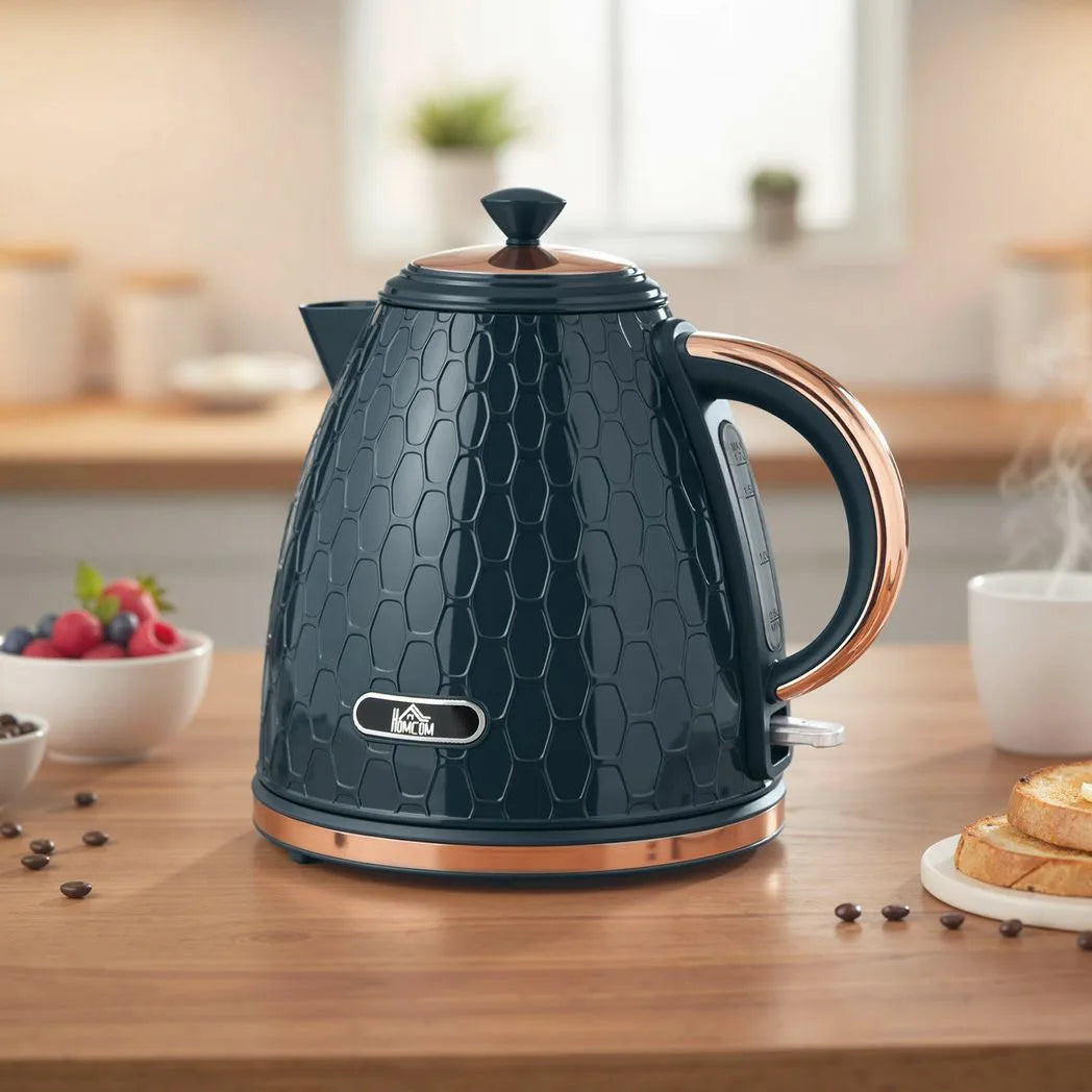 HOMCOM 3000W Rapid Boil Honeycomb Kettle, 1.7L with Boil-Dry Protection and Removable Filter – Dark Blue