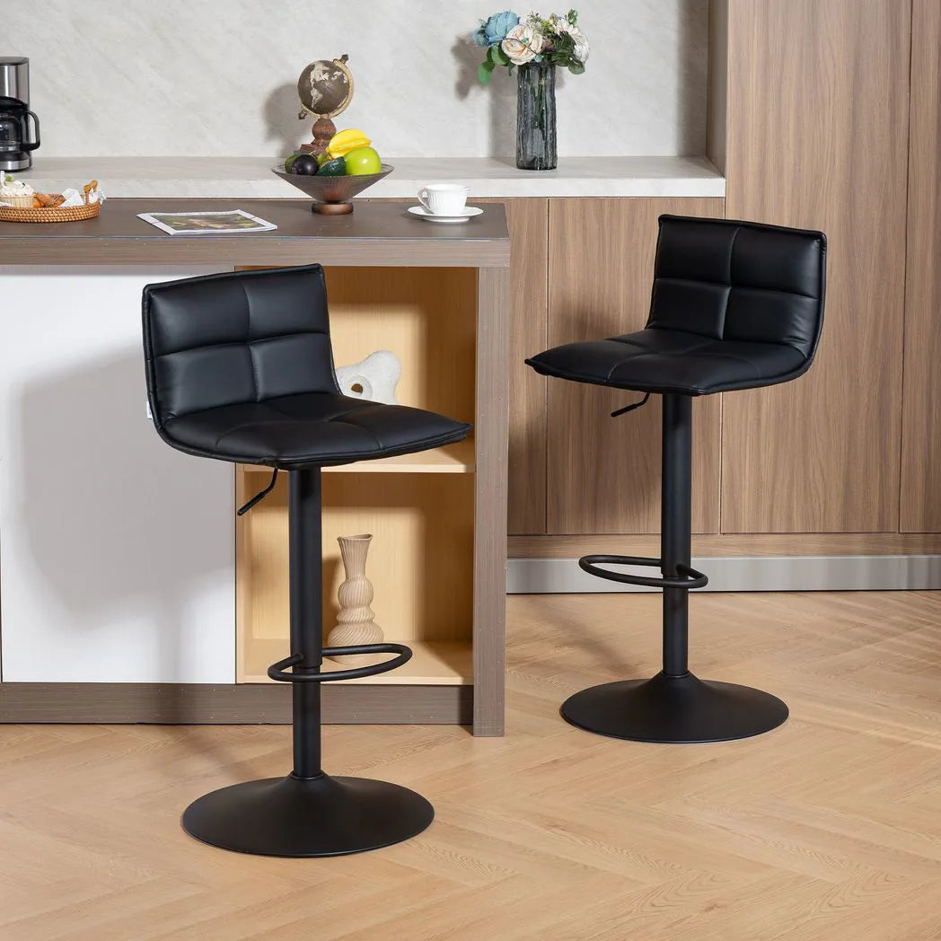 HOMCOM Set of 2 Faux Leather Swivel Bar Stools with Adjustable Height – Kitchen Island Breakfast Stools, Black