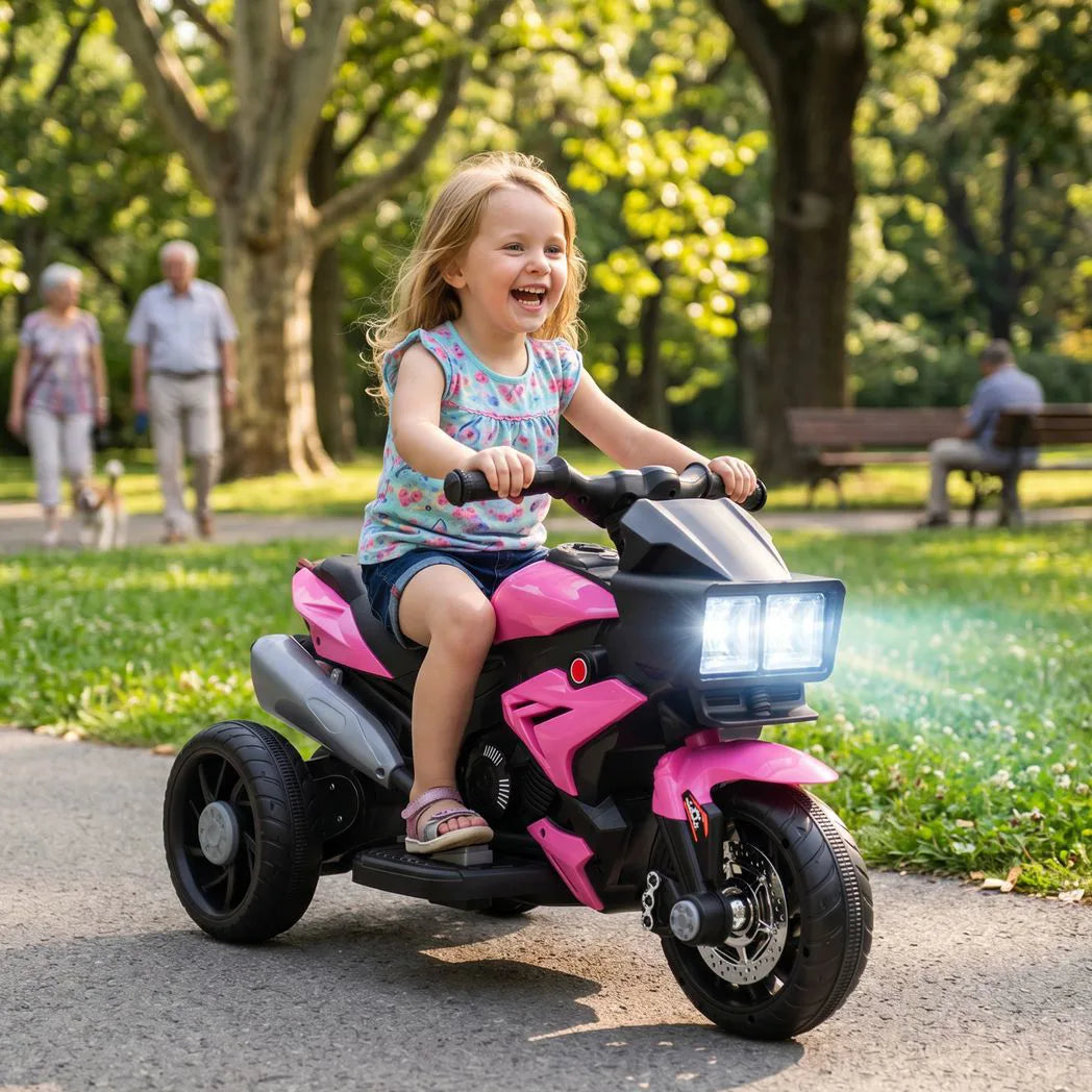 AIYAPLAY Kids Electric 3-Wheel Ride-On Motorbike with Horn, Headlights & Music – Toddler Battery Bike, Pink
