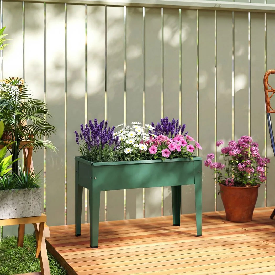 Outsunny Metal Raised Garden Bed on Legs with Drainage Hole, 60 x 27 x 45cm, 20L, Green