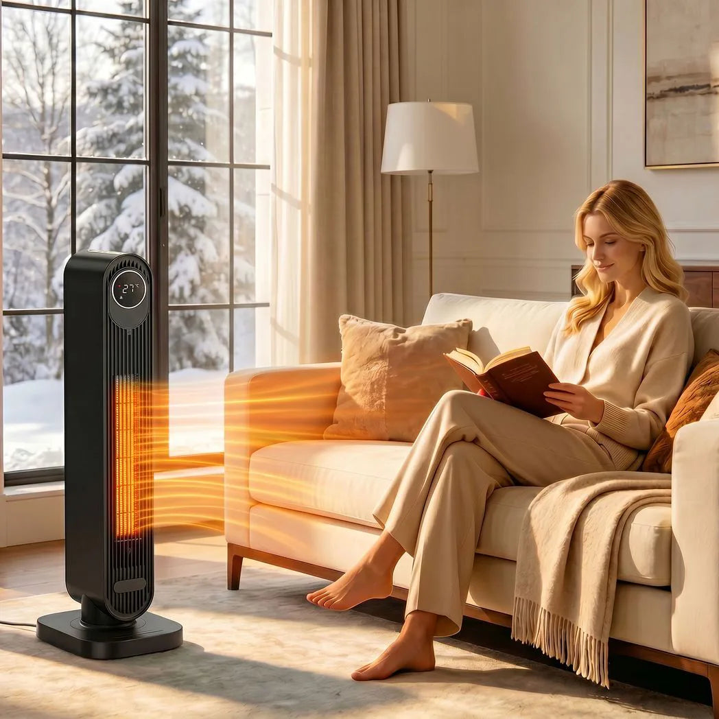 HOMCOM 2000W Ceramic Electric Heater with Fan, Timer, Oscillation and Remote – Fast Room Warming, Black