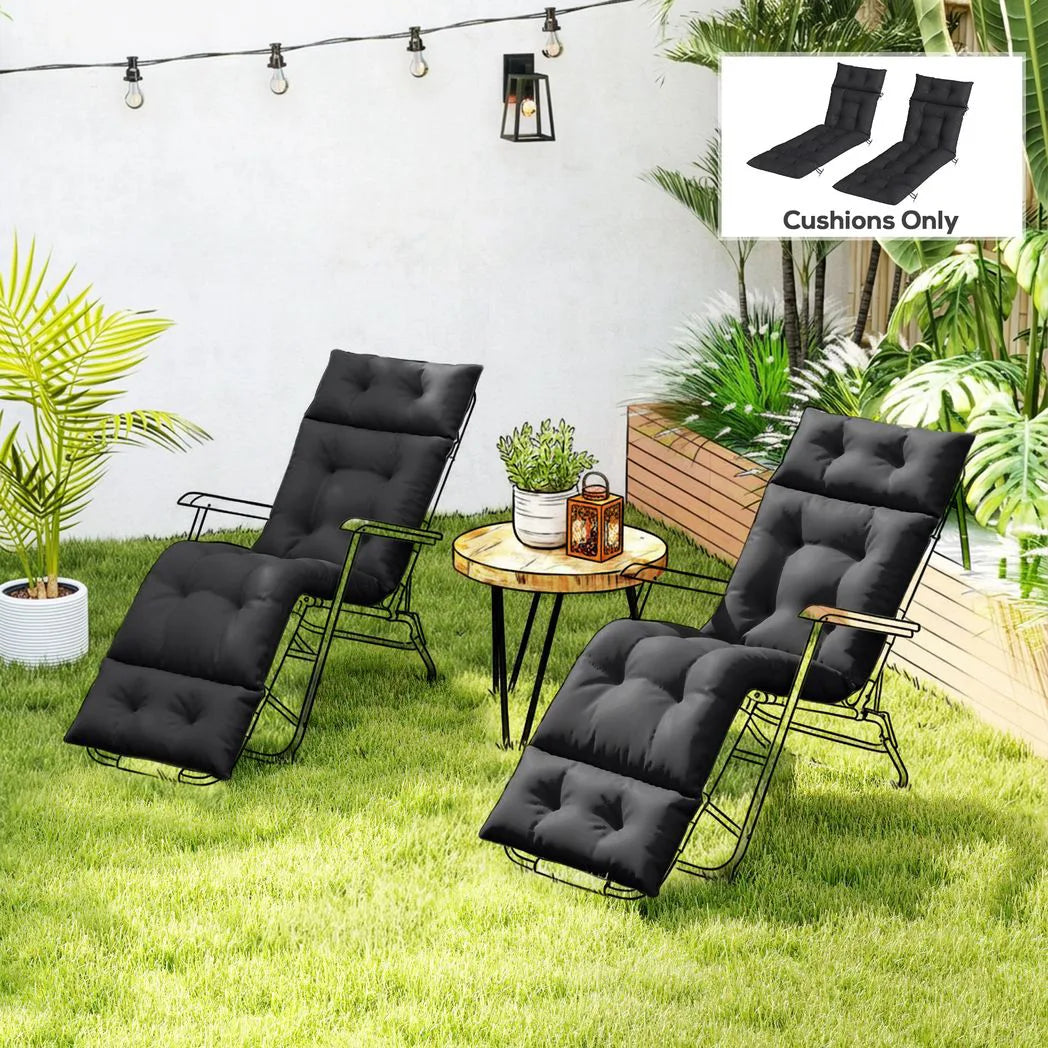 Outsunny Set of 2 Sun Lounger Cushions with Button Tufting and Ties, 190 x 56 cm, Black
