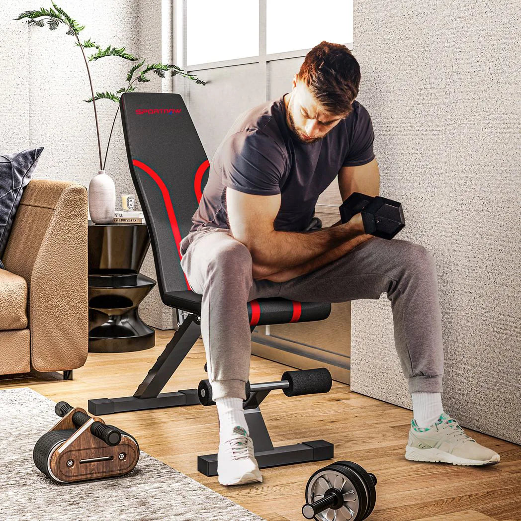 SPORTNOW Foldable Weight Bench with 6-Level Backrest, 4-Level Seat and Leg Roller – Home Gym Strength Training