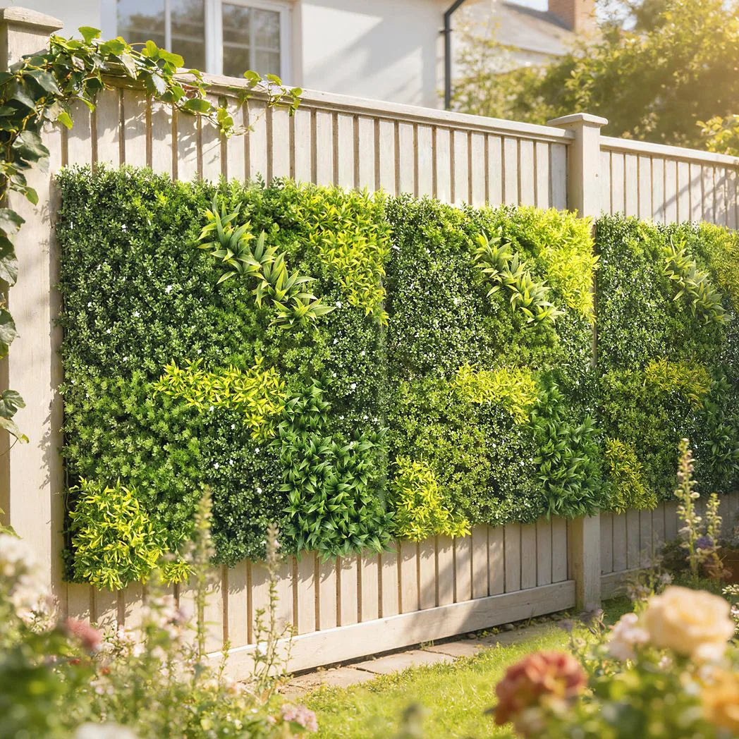 Outsunny Artificial Plant Wall Panel – 100 x 100cm UV-Resistant Greenery Backdrop and Privacy Screen, Green
