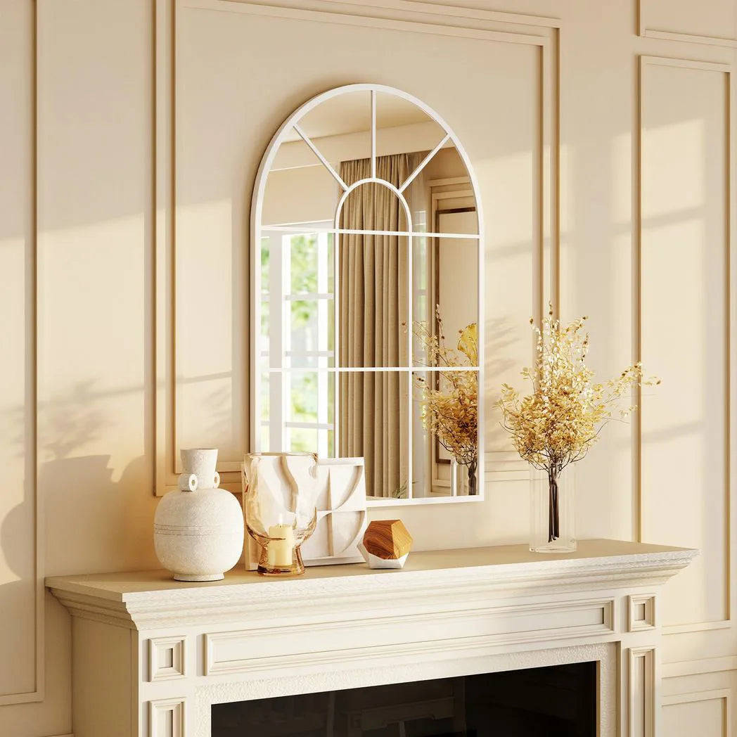 HOMCOM 90 X 61cm Arched Grid Mirror – White