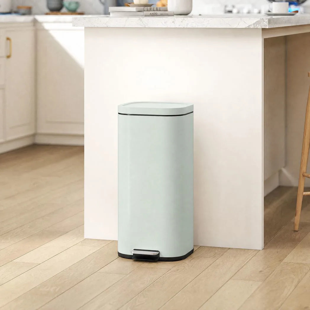 HOMCOM 30L Pedal Kitchen Bin with Soft-Close Lid and Removable Bucket – Compact Metal Rubbish Bin, Green