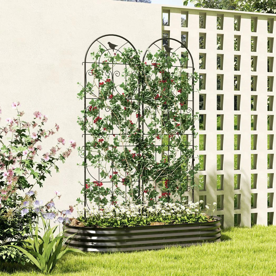 Outsunny Set of 2 Metal Garden Trellis Panels with Bird Motifs, 180 x 50cm – Climbing Plant Support and Privacy Screen