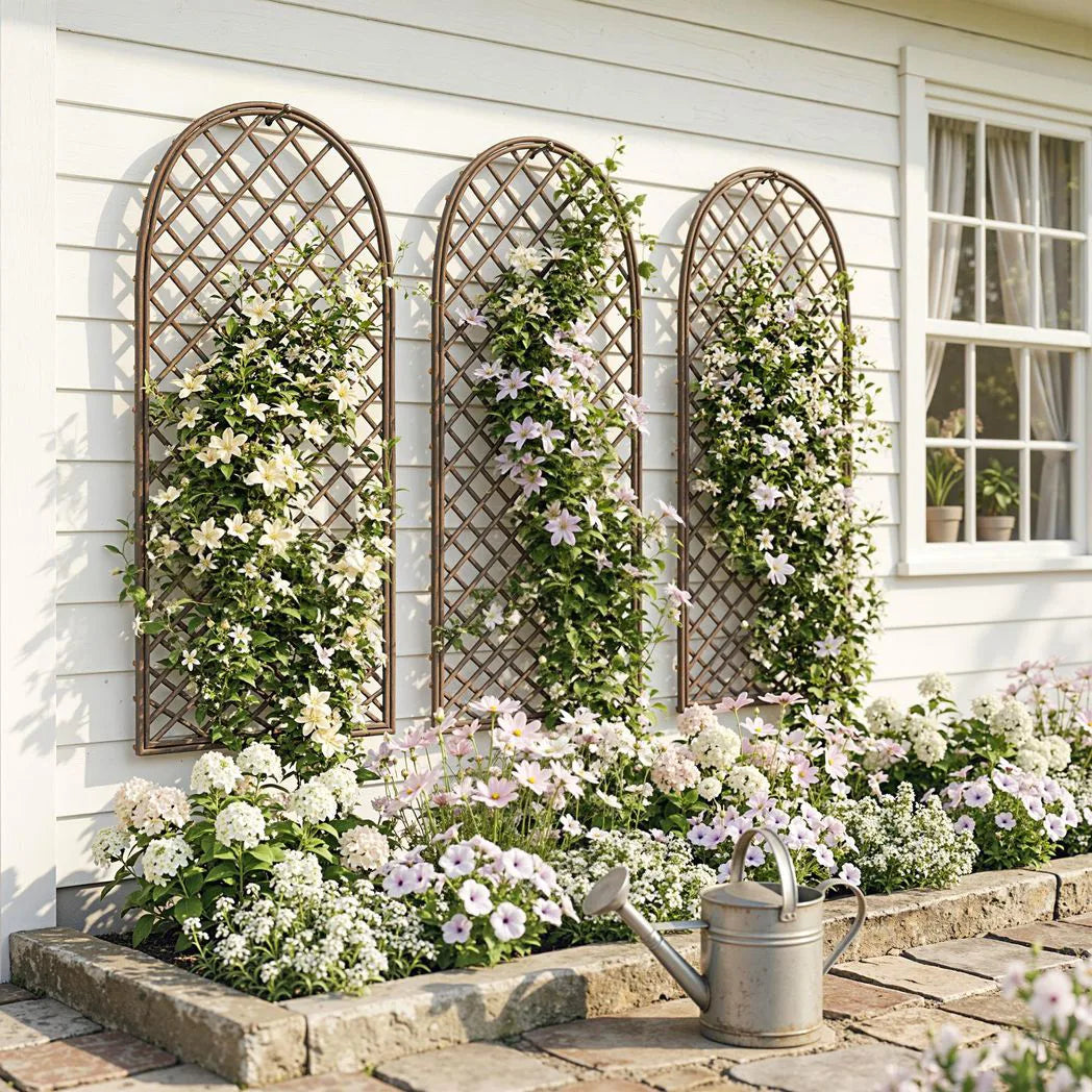 Outsunny Hand-Woven Wicker Garden Trellis Panel with Dome Top for Climbing Plants, 43 x 112 cm, Natural