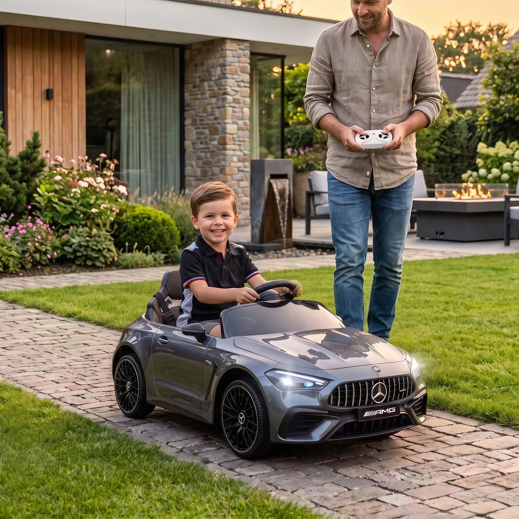 AIYAPLAY Licensed Mercedes-AMG Kids Electric Car with Dual 12V Motors and Remote – Ride-On, Ages 3-6, Grey