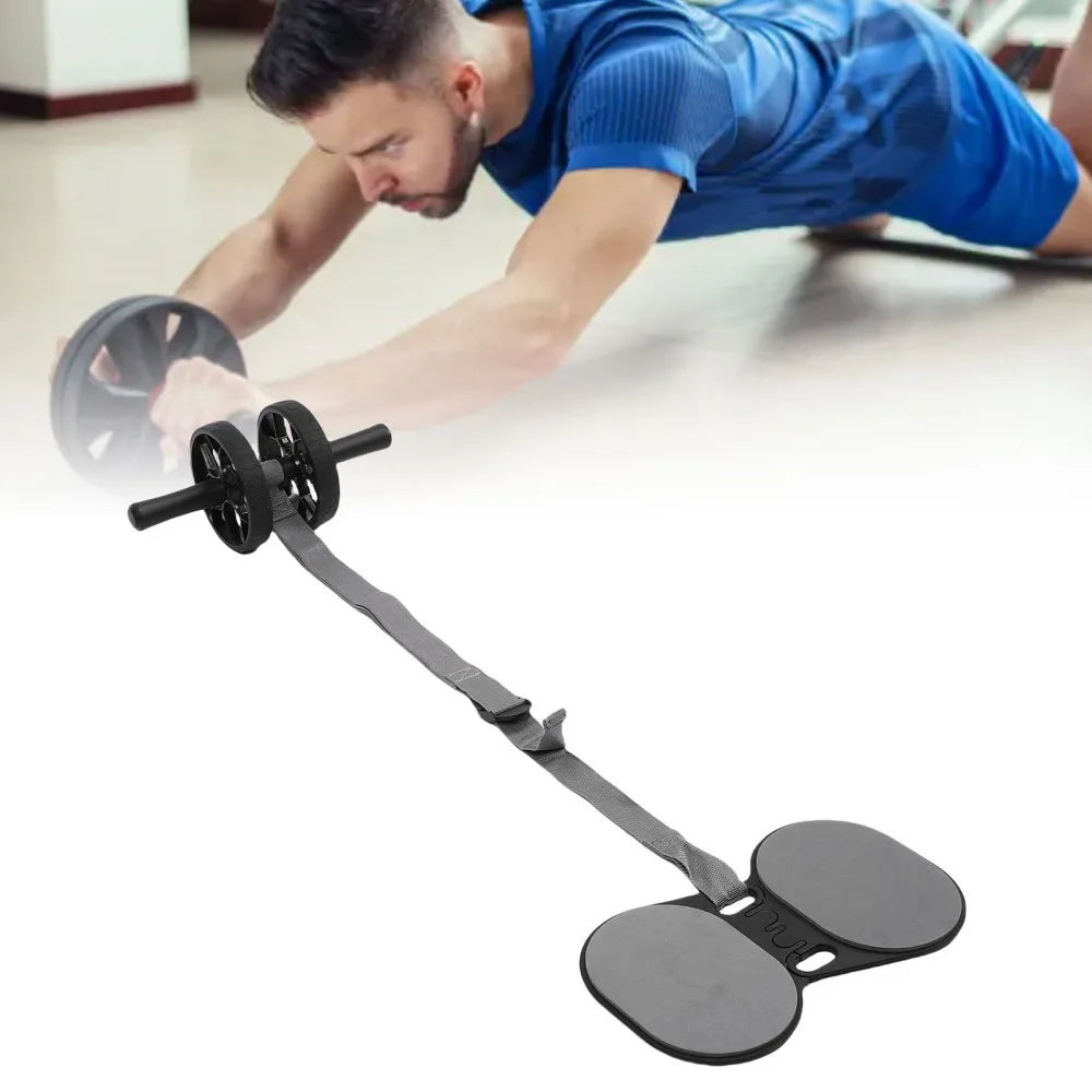 Abdominal Wheel Roller with Automatic Rebound Pull Straps & Foldable Knee Pad – Dual-Wheel Core Trainer for Men & Women