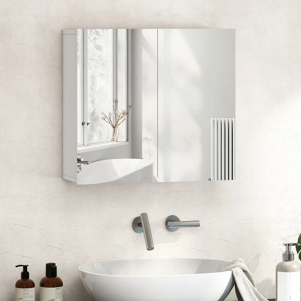 HOMCOM Double-Door Wall-Mounted Bathroom Mirror Cabinet with Adjustable Shelf – Bathroom Storage, White