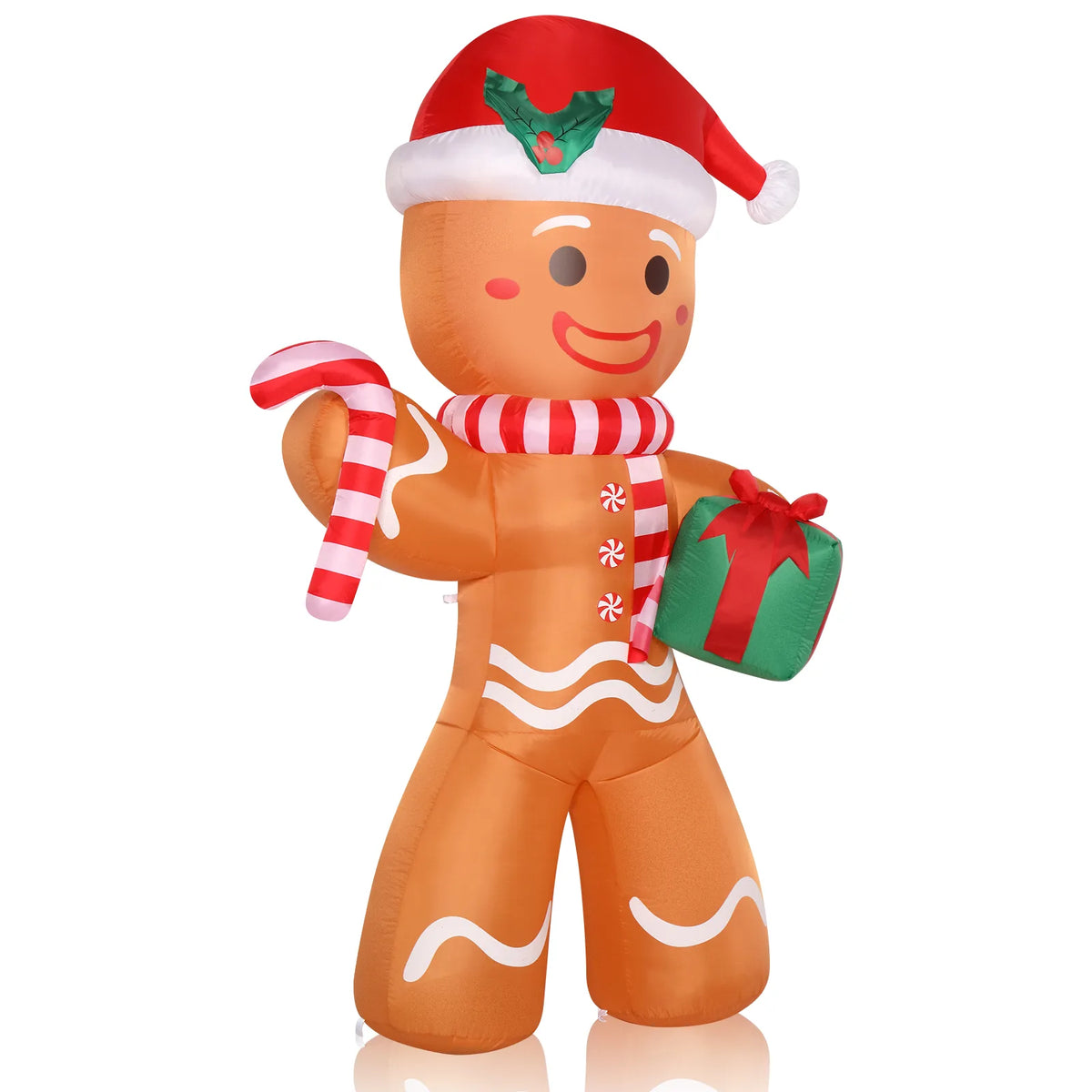 8ft Gingerbread Man Christmas Decoration with 5 LED Lights, Gift and Blower – Outdoor Garden Display