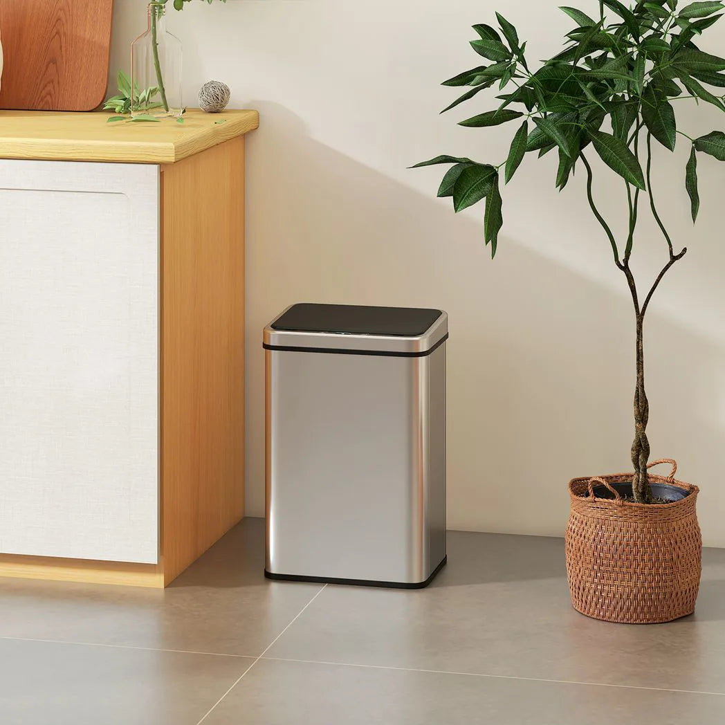 HOMCOM 40L Sensor Bin with Soft-Close Lid – Stainless Steel Touchless Motion Sensor Kitchen Bin, Silver