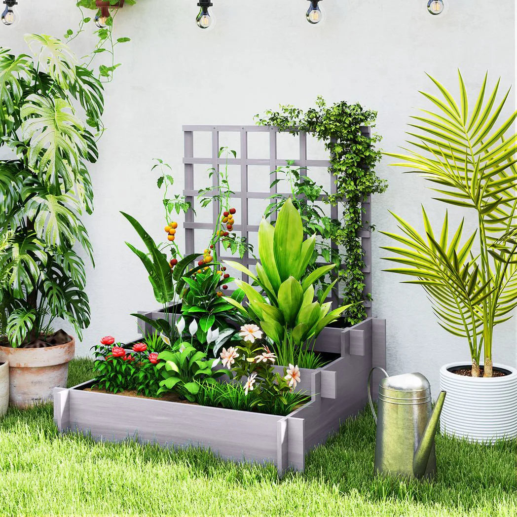 Outsunny 3-Tier Wooden Trellis Planter, 95x95x110cm – Grey