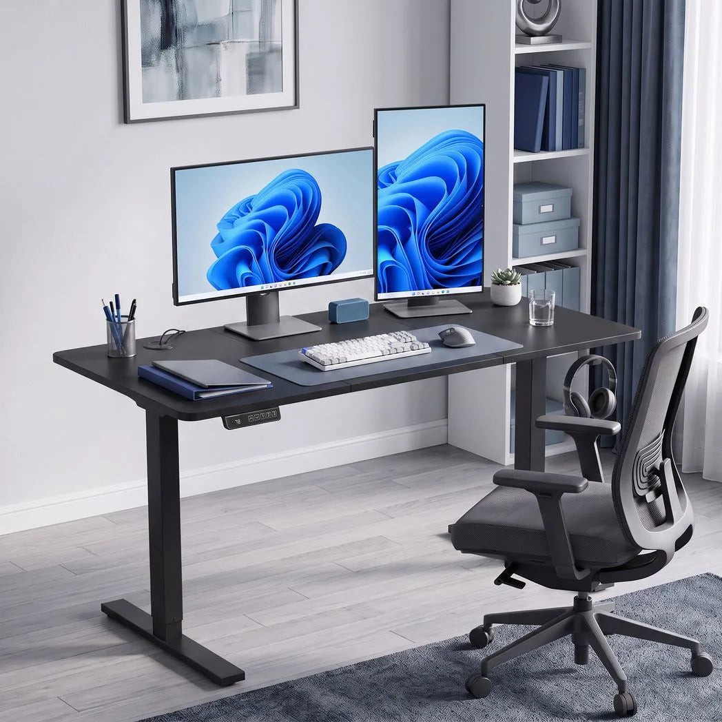 HOMCOM Electric Standing Desk with Memory Control, LED Display & 2 Cable Holes – Sit Stand Desk, Black