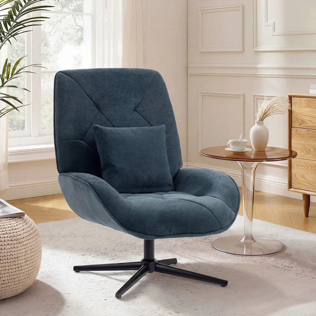 HOMCOM Swivel Accent Chair with Lumbar Pillow, High Back and Deep Seat – Chenille Upholstered Armchair, Dark Green