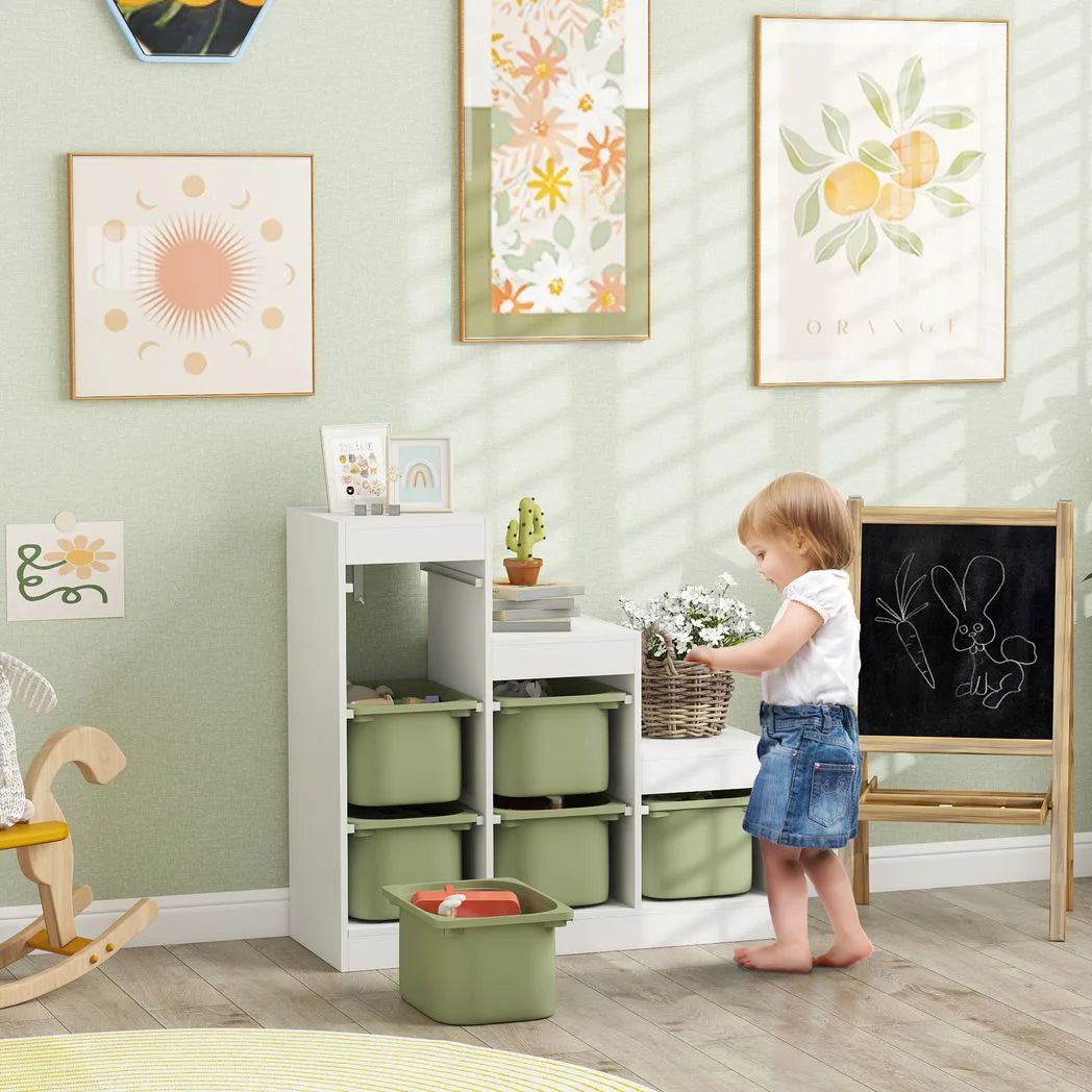 AIYAPLAY 3-Tier Kids Toy Storage Organiser with 6 Removable Bins – Green, Ages 3-8