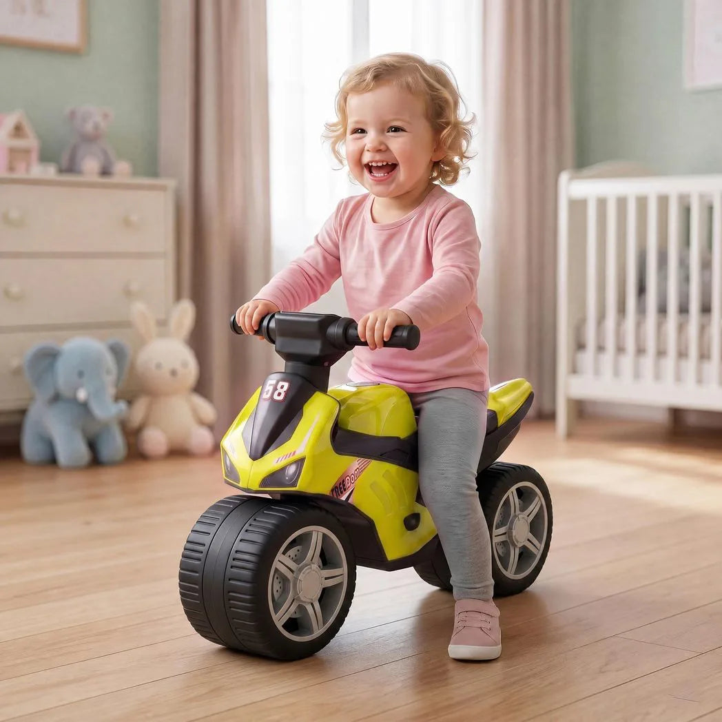 AIYAPLAY Toddler Balance Bike with Music, Extra-Wide PP Tyres & Motorbike Design – Boys and Girls Ride-On, Green