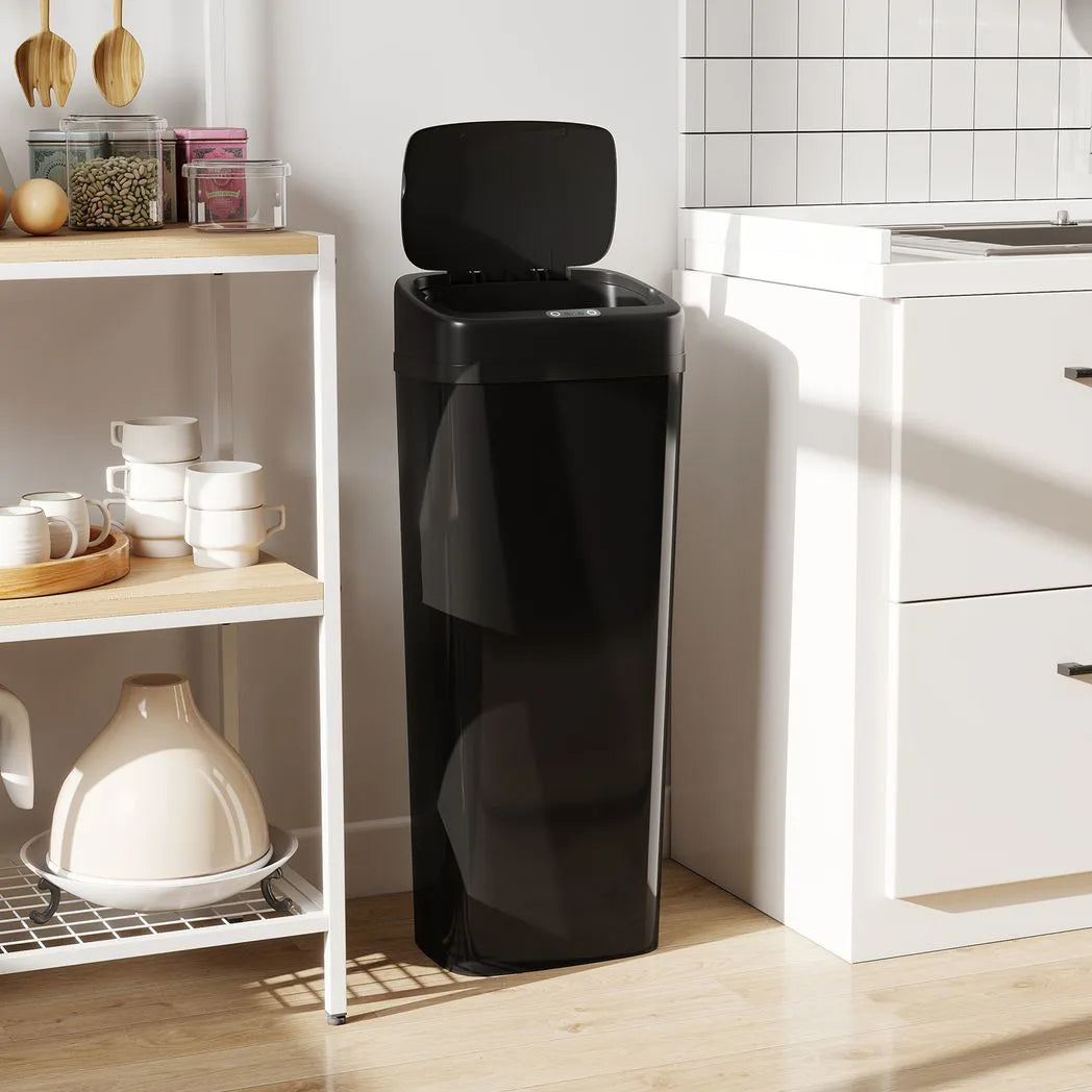 HOMCOM 50L Stainless Steel Sensor Bin with Slim Design and Bag-Fixing Ring – Touchless Kitchen Bin, Black