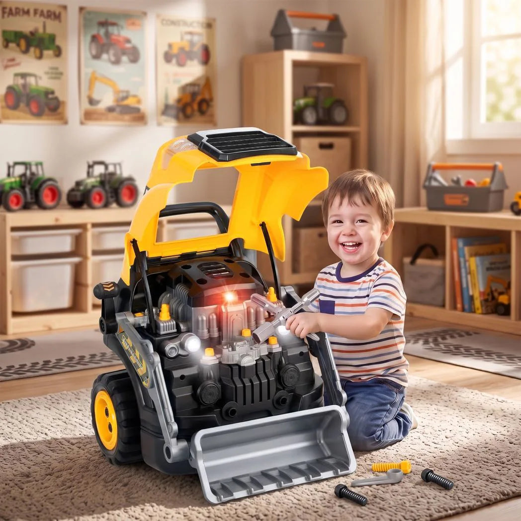 AIYAPLAY Kids Truck Engine Toy with Steering Wheel, Mist Spray, Lights & Sounds – Mechanic Play Set, Yellow