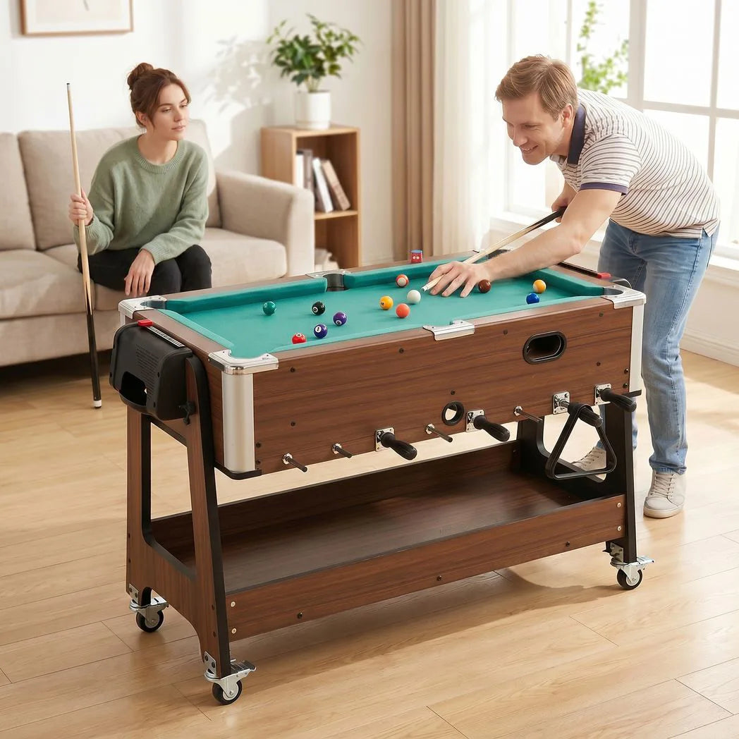 SPORTNOW 3-in-1 Multi Game Table with Lockable Wheels & Shelf – 3.4ft Air Hockey, Pool & Table Football