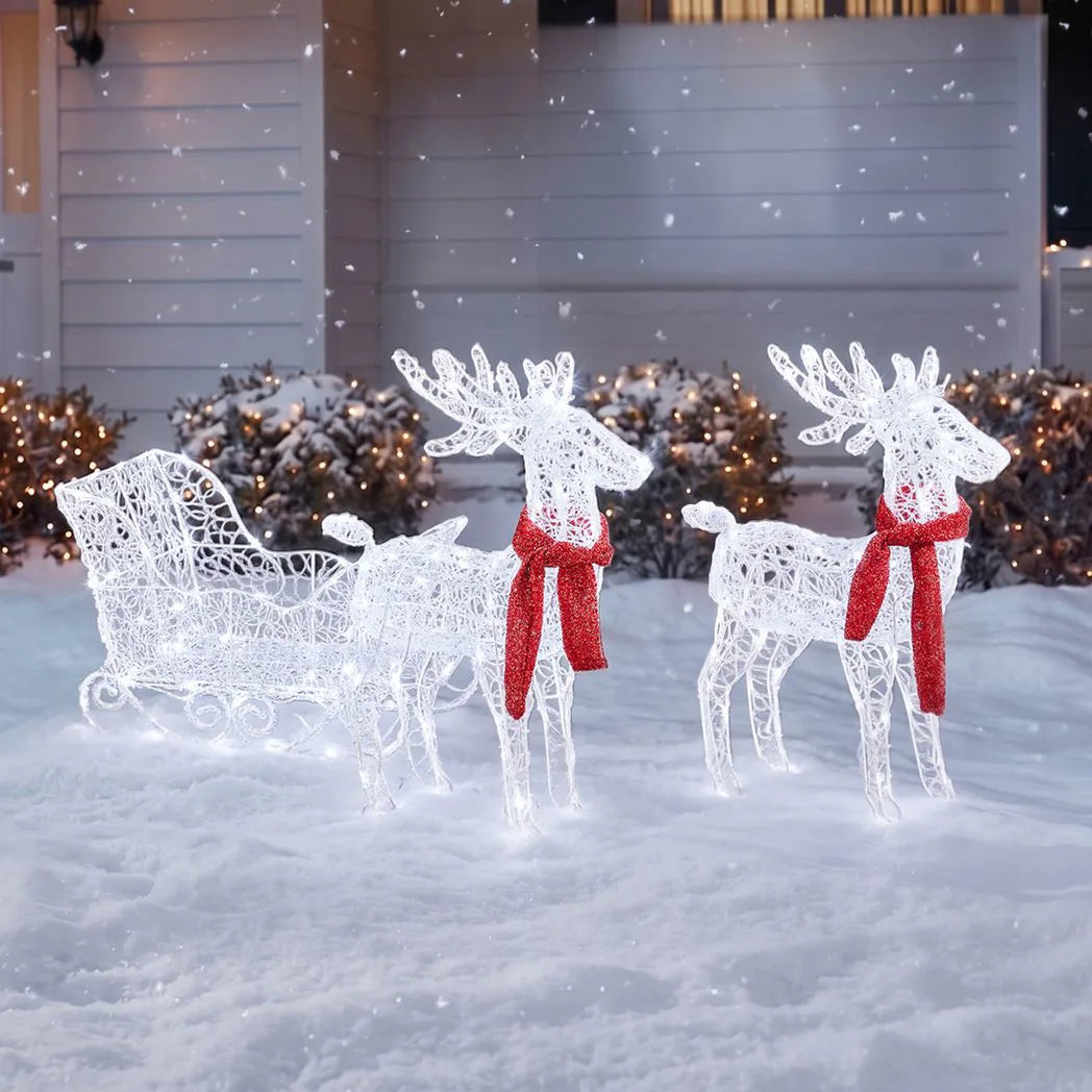 Light-Up Reindeer and Sleigh Christmas Decoration – 73cm, 240 White LEDs, UK Plug