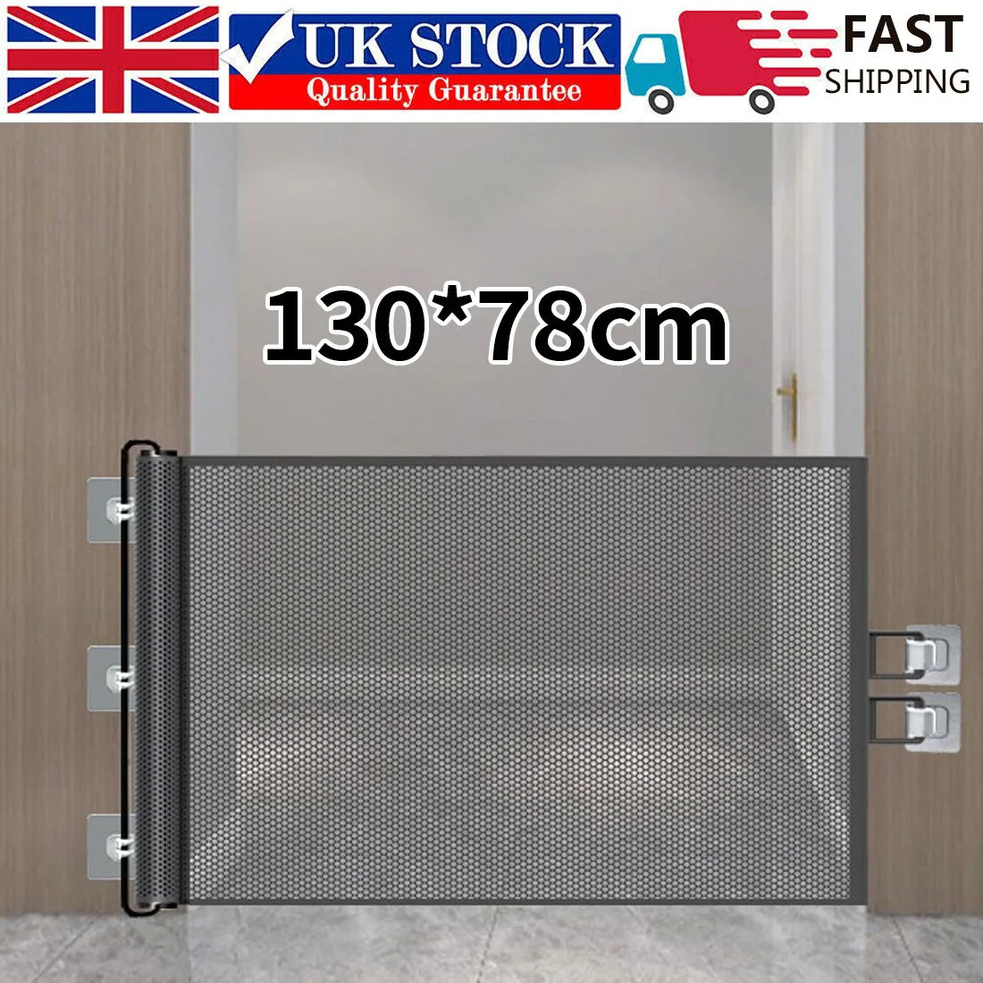 Retractable Pet Gate with Wall-Friendly Clips – Folding Safety Barrier for Dogs, Toddlers & Stairs, Black