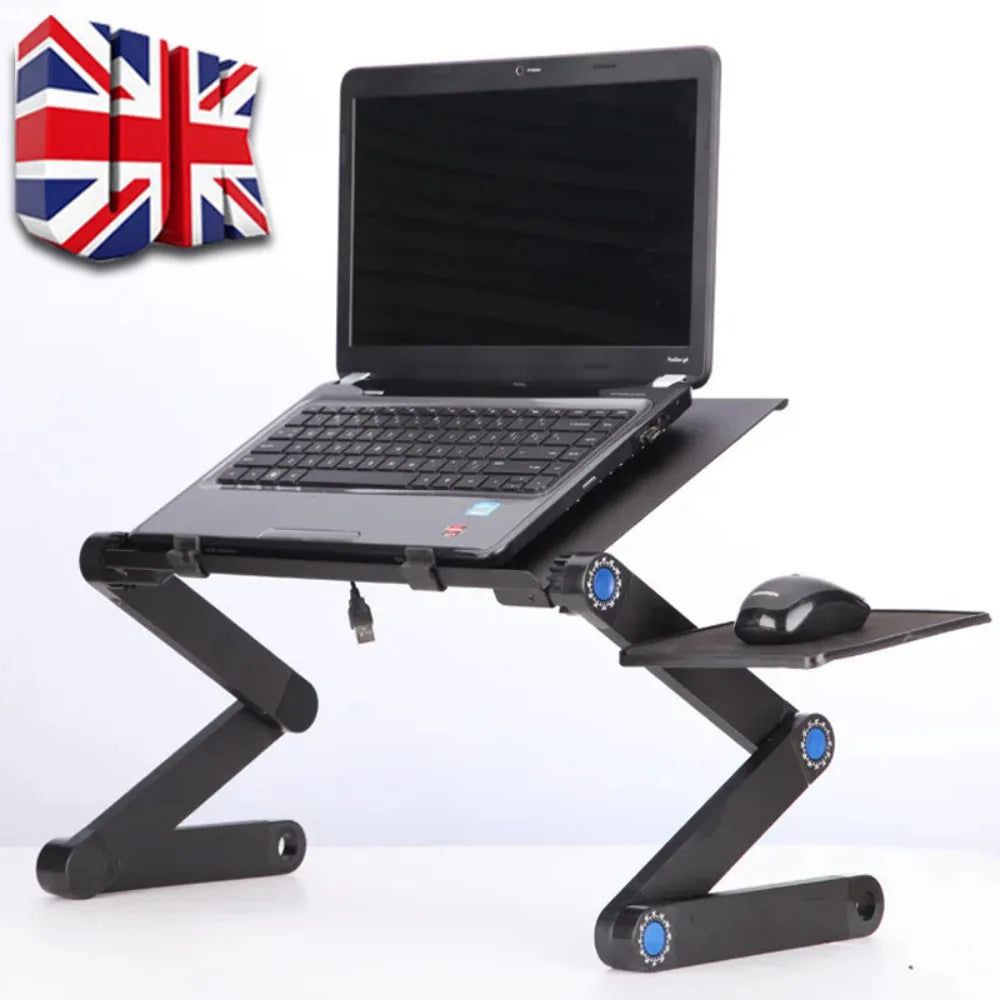 Adjustable Folding Laptop Stand Table with 360° Rotating Legs – Portable Lap Desk for Bed & Sofa, Black