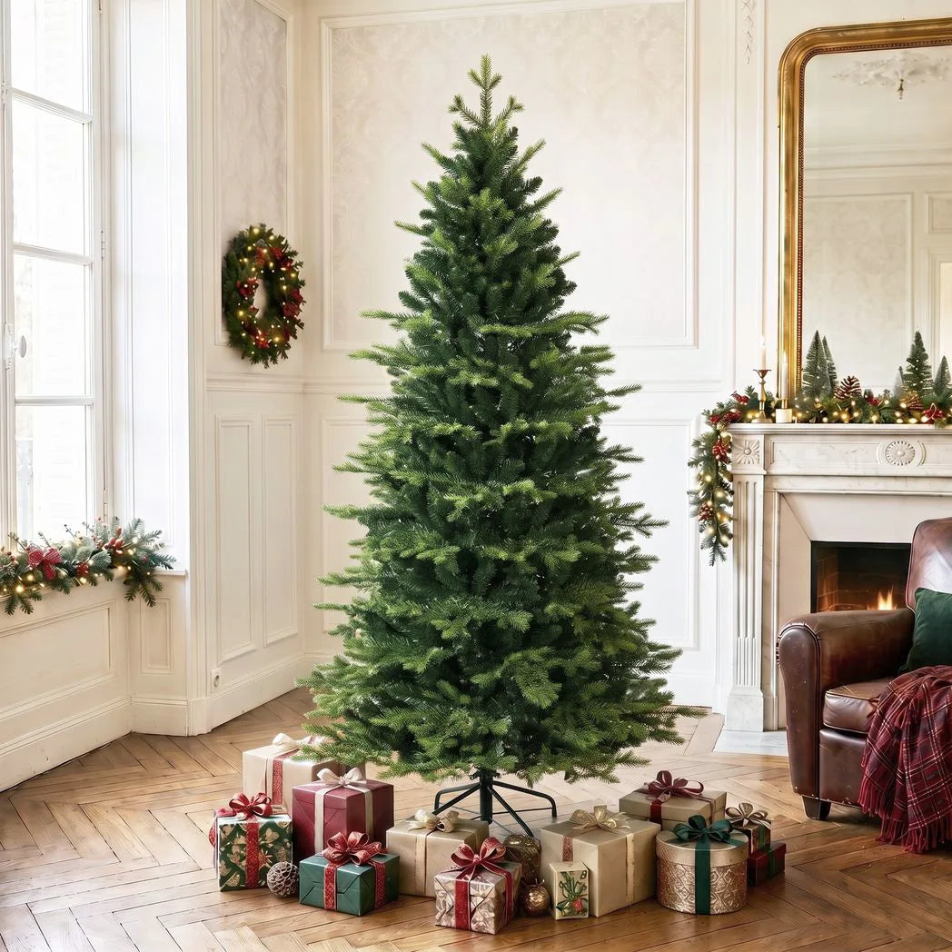 HOMCOM Geneva Fir 6ft Artificial Christmas Tree – Hinged, 1610 Branch Tips, Flame Retardant, Foldable Steel Stand, Green