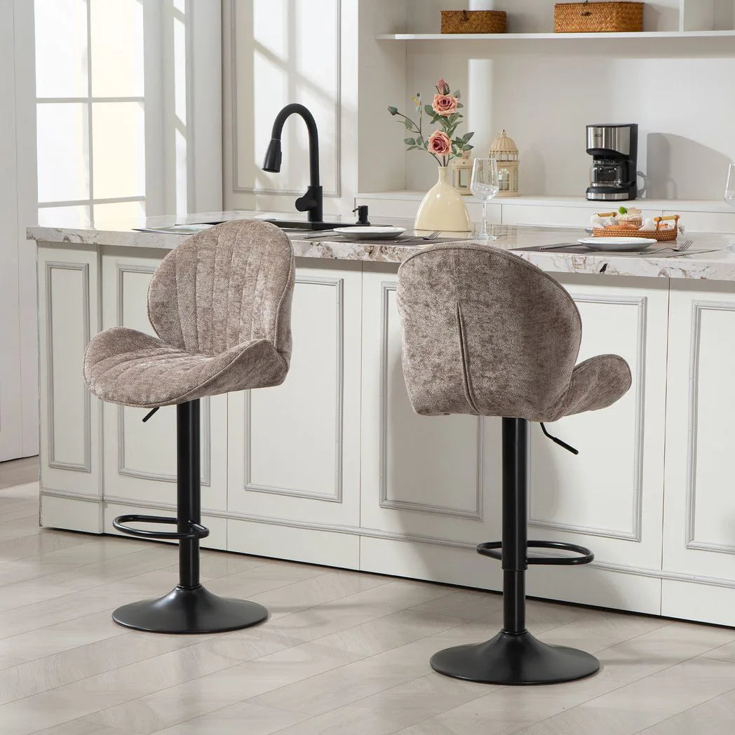 HOMCOM Set of 2 Swivel Bar Stools with Back, Footrest and Gas Lift Height Adjustment – Chenille Kitchen Island Stools, Brown