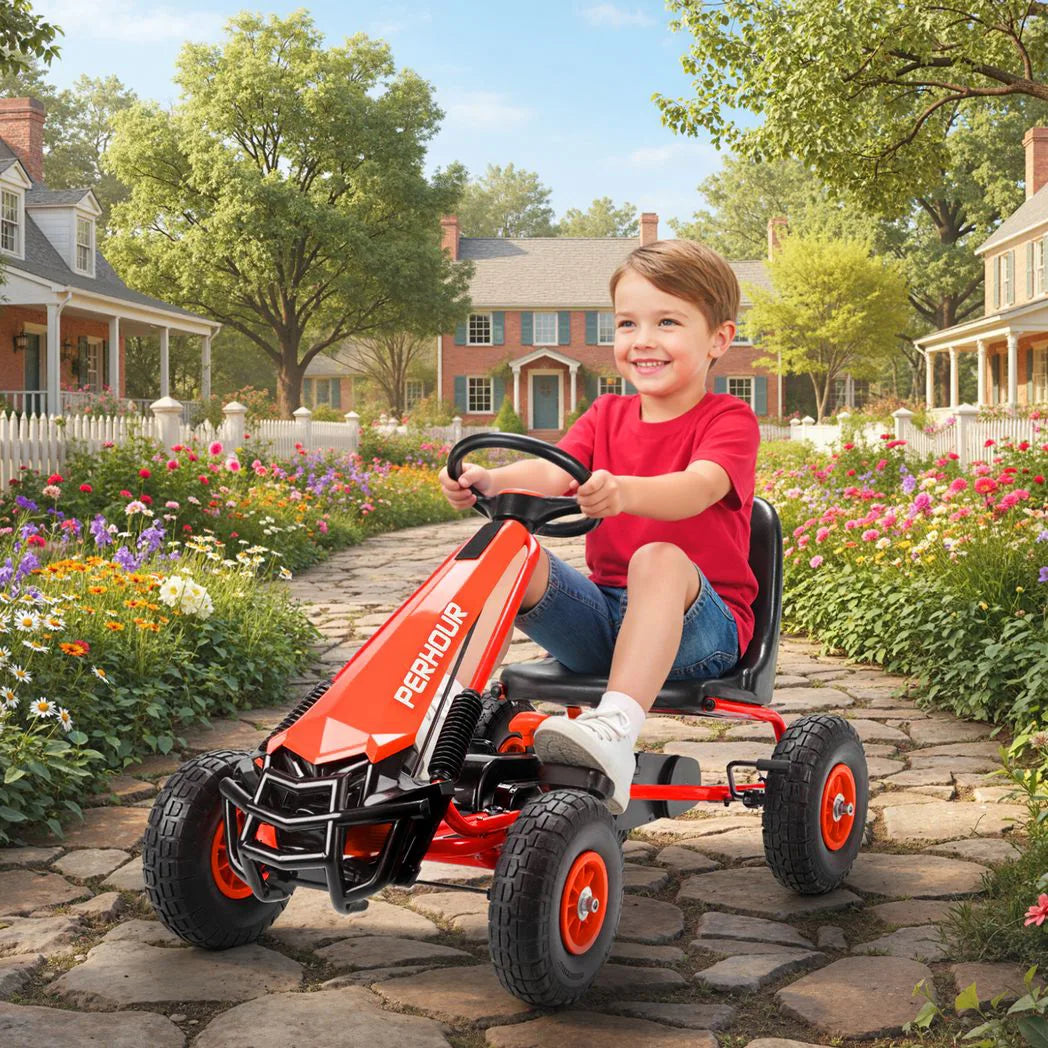 AIYAPLAY Kids Pedal Go Kart with Adjustable Seat, EVA Tyres, Handbrake & Clutch – Ride-On for Ages 3-8, Red