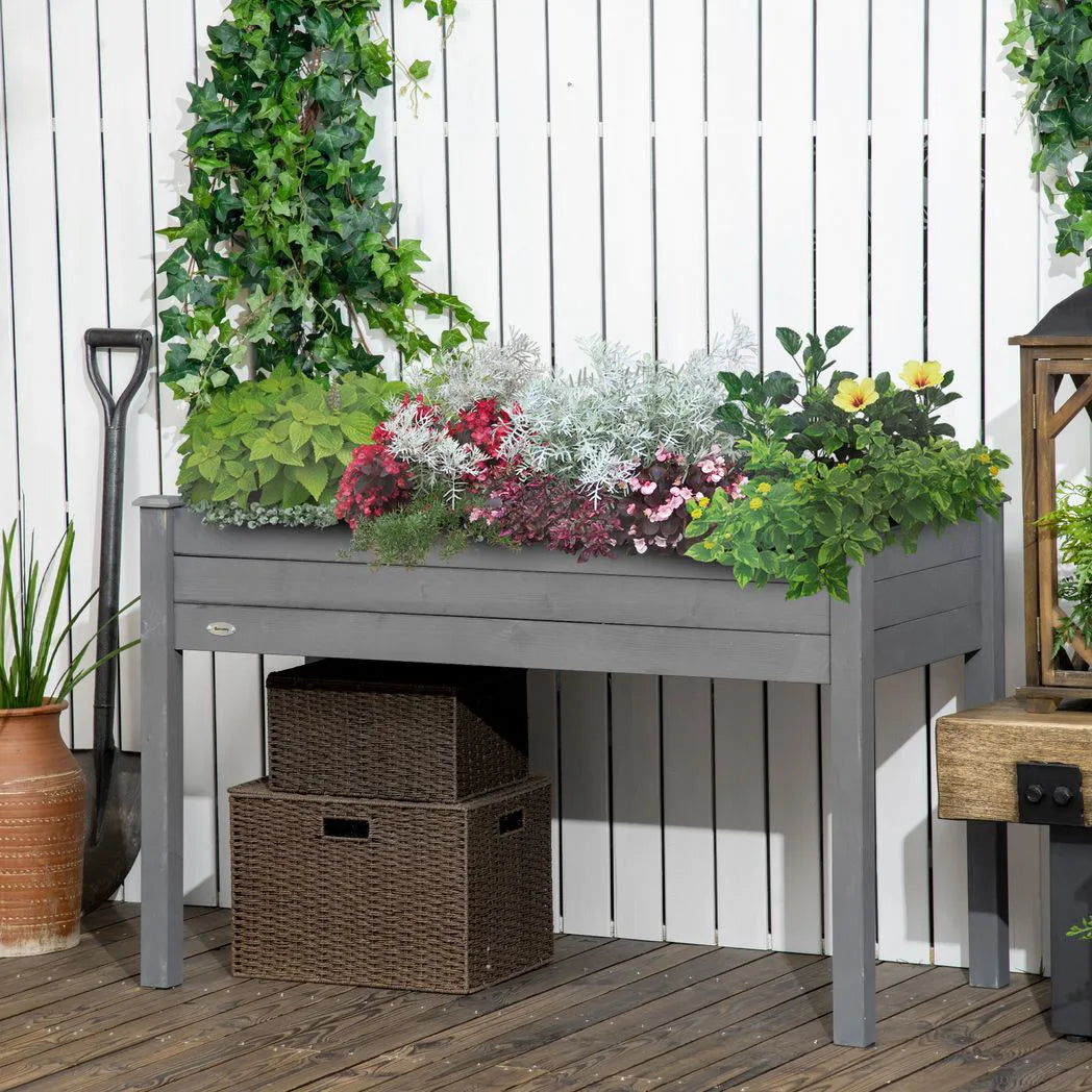 Outsunny Raised Garden Bed with Removable Liner, Fir Wood Elevated Planter Box – Flowers, Vegetables & Herbs, Dark Grey