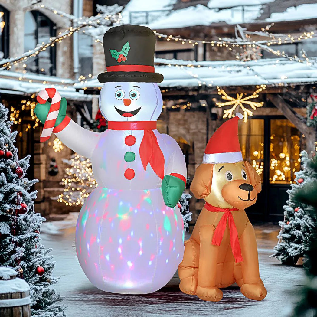 Outsunny 6ft Christmas Inflatable Snowman and Dog with Built-in LED Lights – Indoor Outdoor Garden Decoration